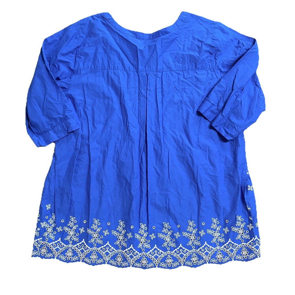 Woman Within Blue Women's 3/4 Sleeve Embroidered Tunic Top Shirt Size 1X - Picture 2 of 9